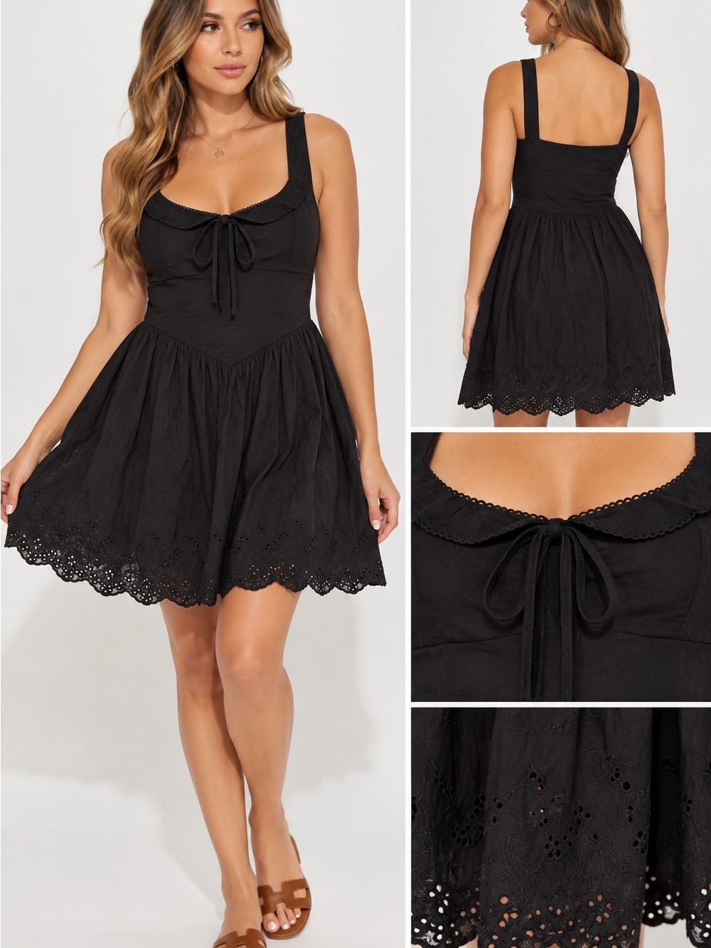 Fashion Nova Black Eyelet Tie-Front Mini Dress - Size XXL